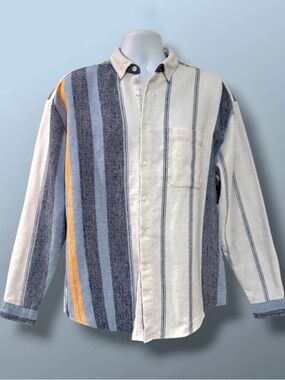 ASOS Design Shirt Mens L Striped Colorblock Cream Blue Orange Longsleeve shirt